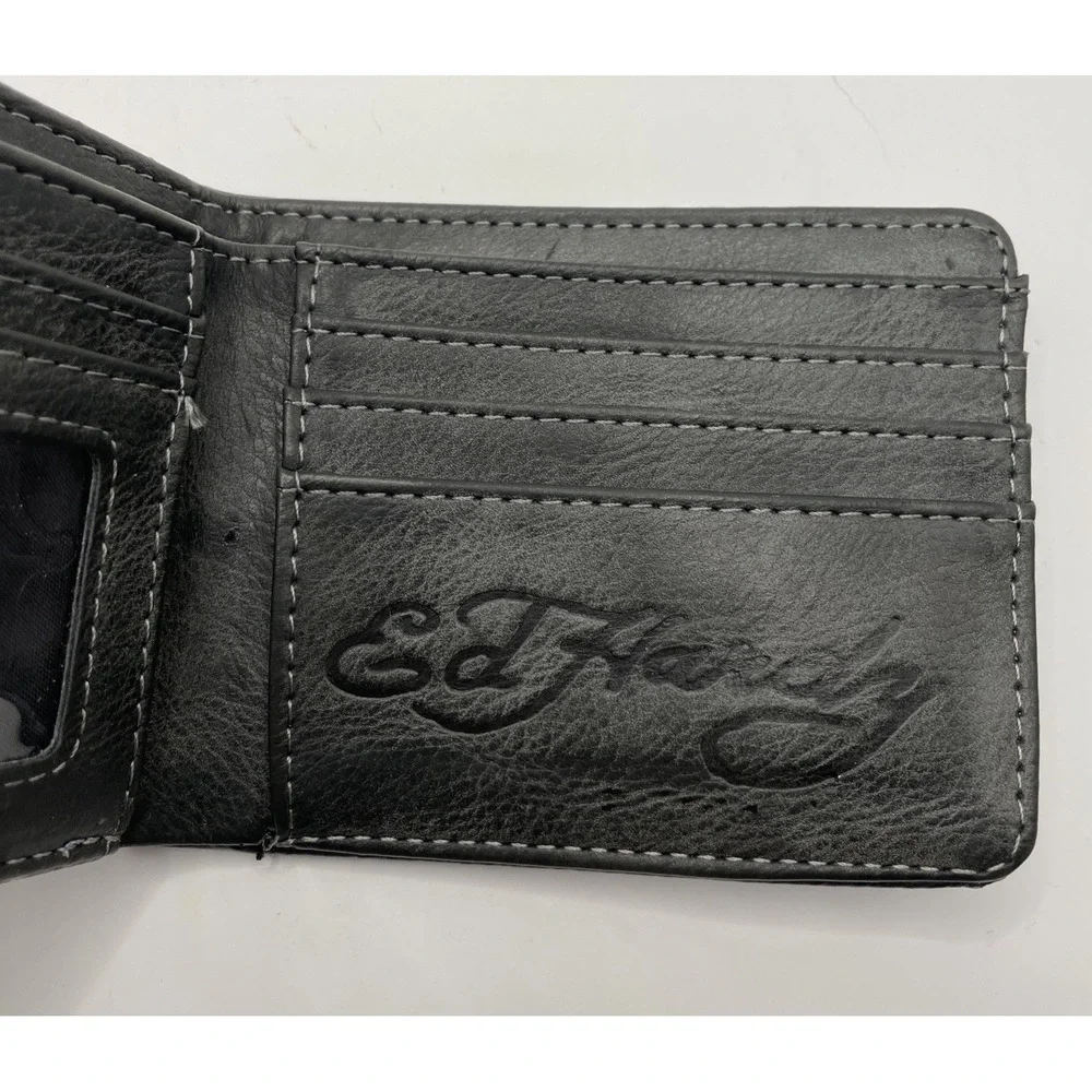 Ed Hardy Men's Black Wallet Dragon Tattoo Bifold with Valet Tray ~ New